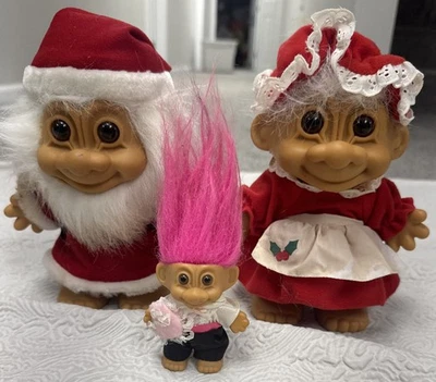 Vintage RUSS Santa and Mrs. Claus Troll Dolls Christmas 8" Pair Large Size & 1 - Image 1 of 4