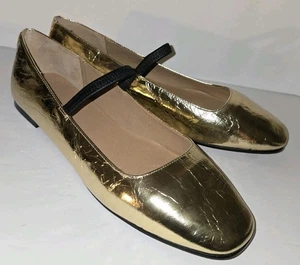 MADEWELL Mary Jane-Riemen-Flats gold metallic Leder schwarz Stretch 9,5 - Bild 1 von 7