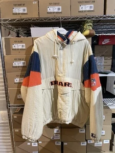 VTG 90s CHICAGO BEARS STARTER PRO LINE PUFFER PULLOVER 1/2 ZIP JACKET XL HOOD - Picture 1 of 2