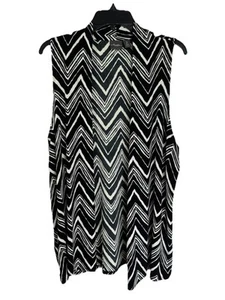 Chicos Travelers Open Front Vest Womens 2/L Black Chevron Stripe Stretch Zig Zag - Picture 1 of 10