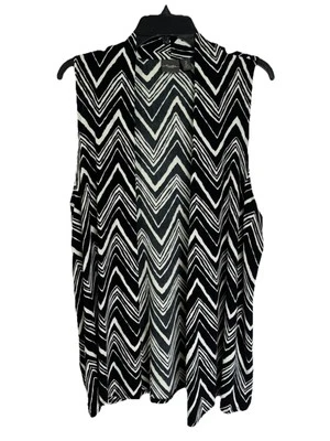 Chicos Travelers Open Front Vest Womens 2/Large Black Chevron Stripe Stretch - Image 1 of 4
