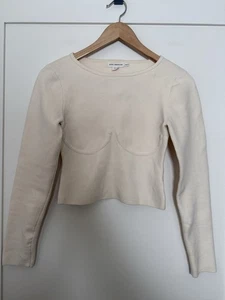 Good American The Cupped Oberteil Pullover Damen Gr. 3/4 Elfenbein Langarm Stretch - Bild 1 von 10