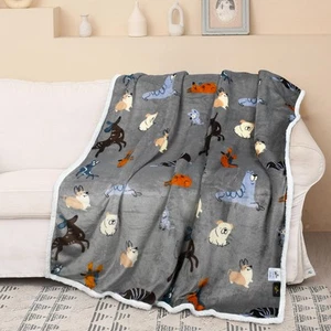 Dog Print Sherpa Fleece Throw Blanket, Soft Mink Plush Couch Blanket, Fuzzy F... - Picture 1 of 7