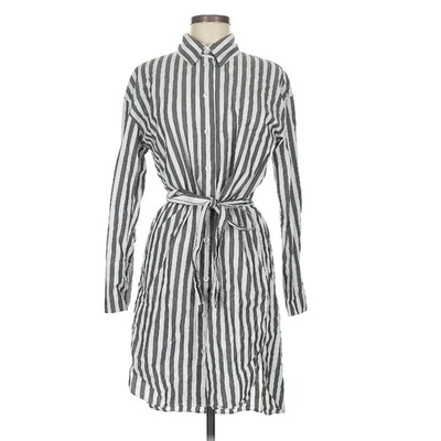 Vestido camisero Banana Republic para mujer gris blanco a rayas de algodón con cinturón LT Foto 1 de 4