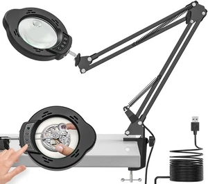 Lupe mit Licht und Klemme, 15x 10x Schreibtischlupe, 84 LED echt - Bild 1 von 7