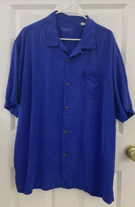 Tommy Bahama Hemd XL 100% Seide Knopfleiste Hawaii dezentes Palmenmuster - Bild 1 von 12