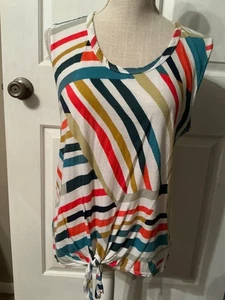 🌸 T.La Anthropologie Multicolor Stripe Tie Front Pullover Shell Tank Size S 🌸 - Picture 1 of 5