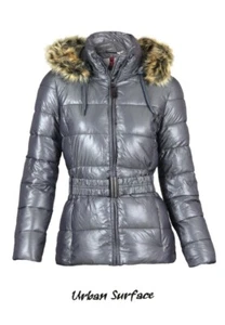 Urban Surface Damen Übergangs / Winter Stepp Jacke | Kapuze Fell Gürtel Taschen - Bild 1 von 3