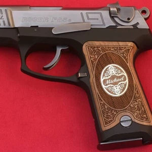 Empuñadura de madera de nogal turco compatible con logotipo plateado personalizado Ksd Ruger P85 P89 P90 P91 - Imagen 1 de 2