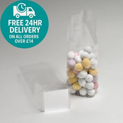 CELLOPHANE SWEET BAGS BLOCK BOTTOM WITH CARD BASE CELLO CLEAR CANDY FOOD SAFE - Image 1 of 4