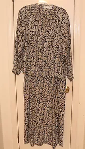 ELISABETH BLOUSE SKIRT BLACK W/WHITE YELLOW FLORAL PRINT SIZE 20 VGC - Picture 1 of 6