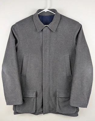 Lands End Reversible Coat Mens Large Gray Wool Blend Blue Canvas Long Jacket - Image 1 of 4