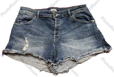 *Pantalones Cortos de Jean Roxy Para Mujer Talla 28 Azul Lavado Medio Denim Rasgados Desgastados* Foto 1 de 4
