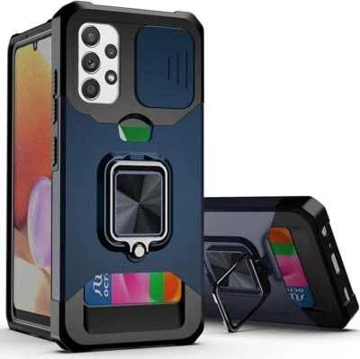 ROME TECH For Samsung Galaxy A32 5G Hard Hybrid Magnetic Ring Case Cover with Card Holder