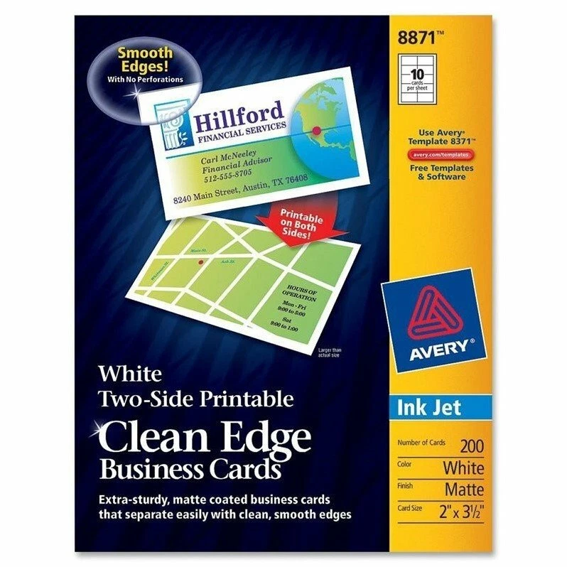 Avery 8871 Clean Edge Business Cards White Two Side Printable 2 X 3.5 200pk