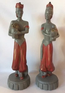 Lámpara Bases de Tiza Genio Nubio De Colección Estatuillas Años 40 Firmadas Charles Co - Imagen 1 de 8