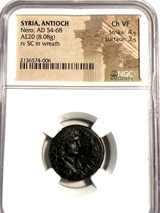 #AN48,Nero Syria Antioch,rv SC Wreath NGC Ch VF Scarce Roman Coin - Picture 1 of 2