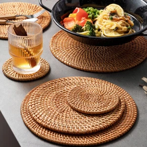 Rattan Weaving Coaster Placemat Cup Mats Pad Drink Tea Table Mat Kitchen Decor - Picture 1 of 19