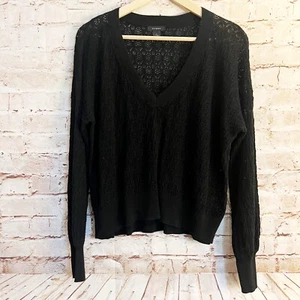 Halogen Womens Open Knit Eyelet Sweater Linen Blend Size L Black - Picture 1 of 6