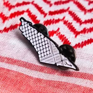 Palestine Map Keffiyeh Kufiya Enamel Pin Badge Brooch 40mm Black And White - Picture 1 of 4