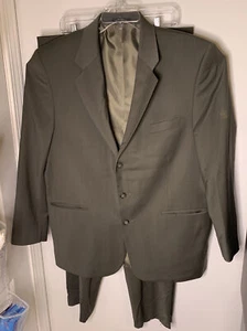Oleg Cassini Gold Men’s 2 Piece Suit Sz 44R 100% Wool Dk Green - Picture 1 of 9