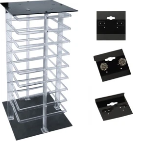 4-Sided Rotating Earring Hanging Card Stand with 100 Black 1.5" Hanging Card - Picture 1 of 1
