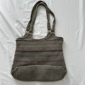 The Sak Satchel Hobo Shoulder Bag Crochet Knit Rainbow Striped Boho Beachy - Picture 1 of 7