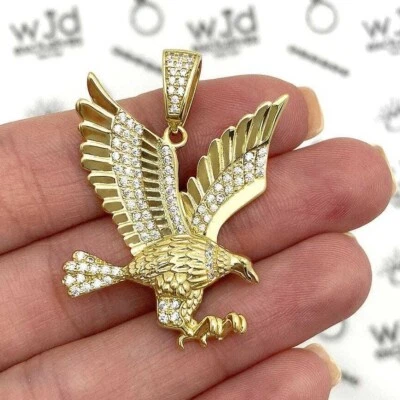 Colgante de piedra águila alas abiertas de oro amarillo blanco de 14 k sobre plata 1,57" Foto 1 de 4