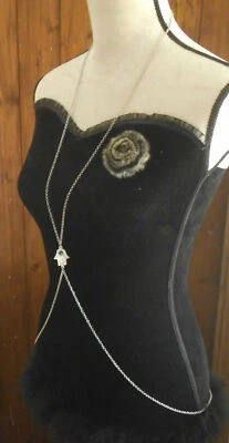 Pretty Silver Tone & Crystals Hamsa Hand Body Chain Necklace Bikini Harness: UK - Image 1 of 4