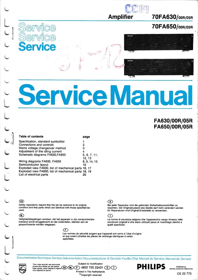 Servizio Manuale di Istruzioni per Philips 70 Fa 630, 650 - Immagine 1 di 1