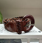 Vintage Leather Belt Mixed Brown Leather Braided Boho Cowgirl Style Summer Funky
