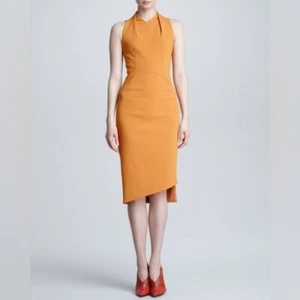 Narciso Rodriguez Sleeveless Crepe Dress Tangerine High V neckline Women Large - Picture 1 of 7