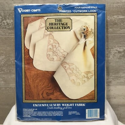 Vogart The Heritage Collection 4 napkins 14" x 14" embroidery 8729A Fleur De Lis - Image 1 of 4