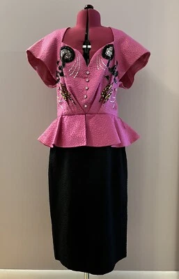 Vestido de graduación vintage Ted Lapidus Couture Paris rosa y negro con cuentas peplum 4/6 Foto 1 de 4