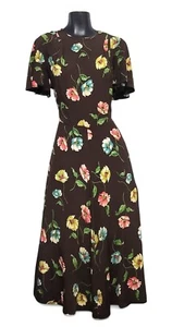 Vtg ELINOR GAY Floral Day Dress Women Sz SMALL Chocolate Brown Feminine Maxi - Picture 1 of 10