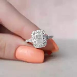 2 CT Radiant Cut Moissanite Split Shank Halo Engagement Ring Gift 14K White Gold - Picture 1 of 5