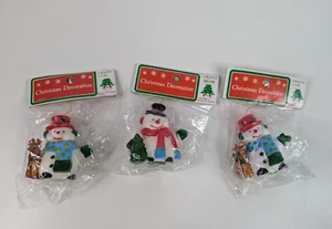 3 Vintage Rubber Plastic Snowman Christmas Ornaments Reindeer Tree - Picture 1 of 14