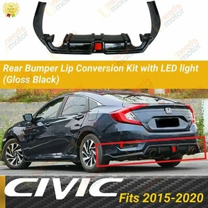 Fits Honda Civic 2016-21 Gloss Black Rear Lip Diffuser Body kit LED light - Picture 1 of 7