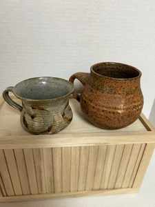 2 Handmade Stoneware Coffee/Tea Mugs Earth Tones 3”& 4” , One Signed Barbie 1977 - Picture 1 of 11