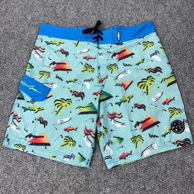 Pantalones Cortos Maui and Sons Para Hombre Grandes Azul Estampado de Tiburón Tropical Natación Surf Foto 1 de 4