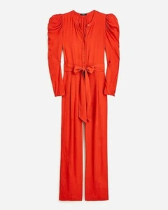 J CREW Puff Sleeve Casual Jumpsuit Straight Fit RED ORANGE Drapey Size 4 NEW - Picture 1 of 15