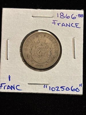 1866 BB Francia 1 Franco Plata Circulado “1025060” Napoleón III Foto 1 de 4