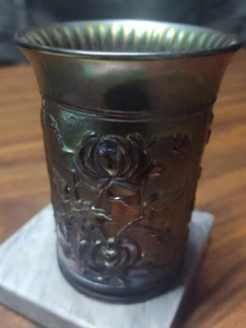 Vintage Imperial Lustre Rose Amethyst Purple Carnival Glass Tumbler Open Rose - Picture 1 of 17