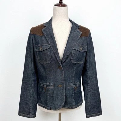 Женская куртка Eddie Bauer SP синяя коричневая джинсовая ткань вельветовый блейзер ретро вестерн богемное - Изображение 1 из 4