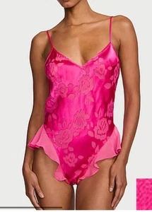 Victoria’s Secret VERY SEXY High Leg Romper Pink Satin Extra Extra Large NWT - Picture 1 of 4