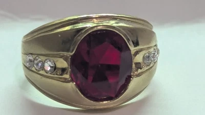 Anillo vintage para hombre 18K HSE anillo pequeño pedrería blanca 1 piedra roja talla 10 Foto 1 de 4