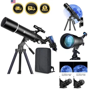 80mm Astronomy Telescope Refractor Portable Travel Kit for Beginners Kids - Picture 1 of 10