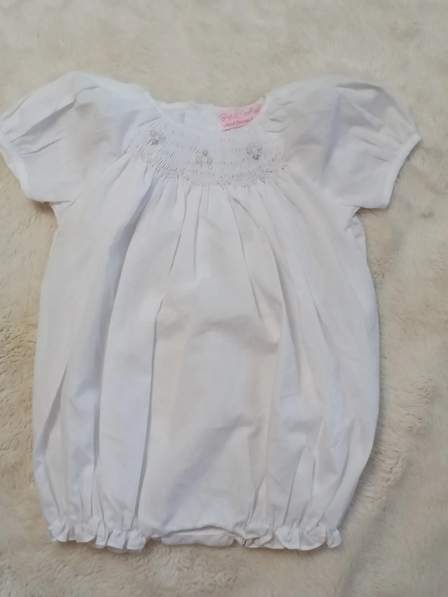 Petit Ami Baby Girls French Bubble Romper - Diamond Smocked Heirloom Quality Outfit