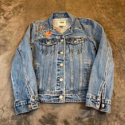 Old Navy Embroidered Denim Jacket Blue Jean Pockets Floral Womens Small - Image 1 of 4