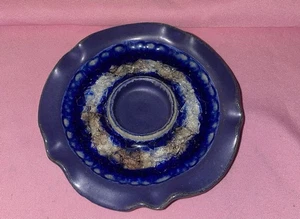 Beautiful Pottery Crackle Candle Holder Trinket Dish Blues Crystalline - Foto 1 di 6